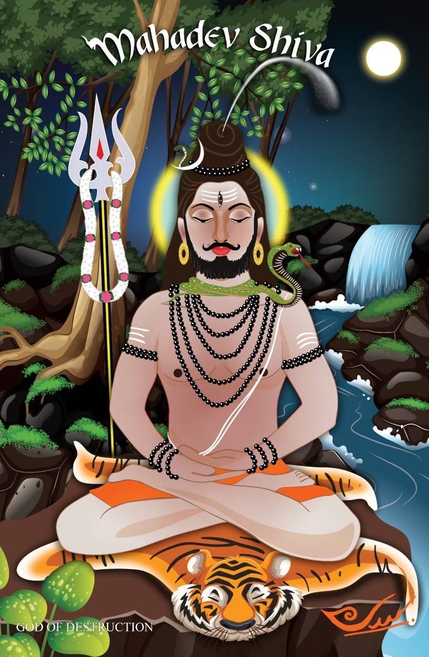 หน้าไพ่ต้นฉบับ ไพ่ฮินดู มหาเดวา ดิเดวา — Mahadev Shiva