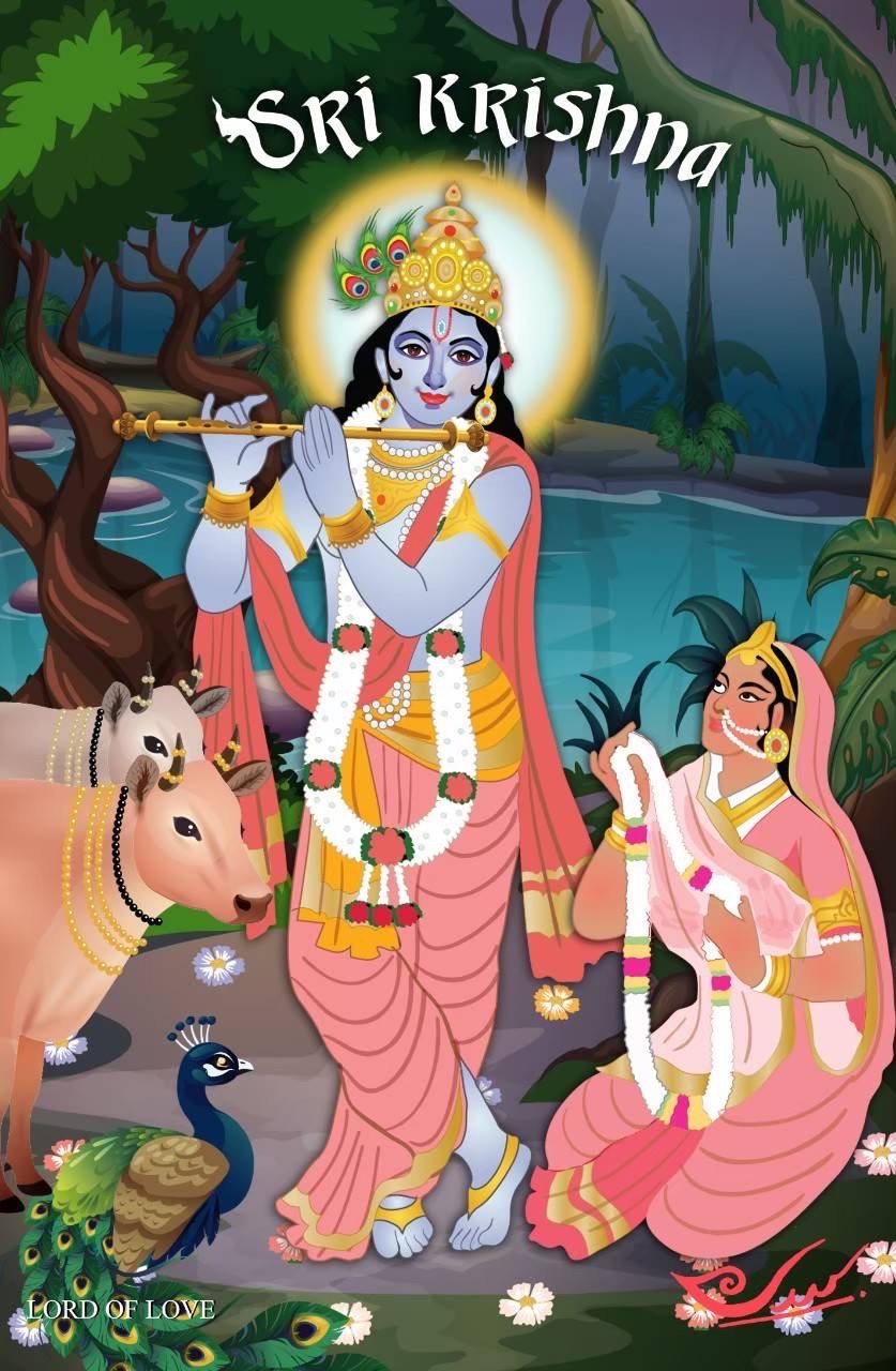 หน้าไพ่ต้นฉบับ ไพ่ฮินดู มหาเดวา ดิเดวา — Sri Krishna